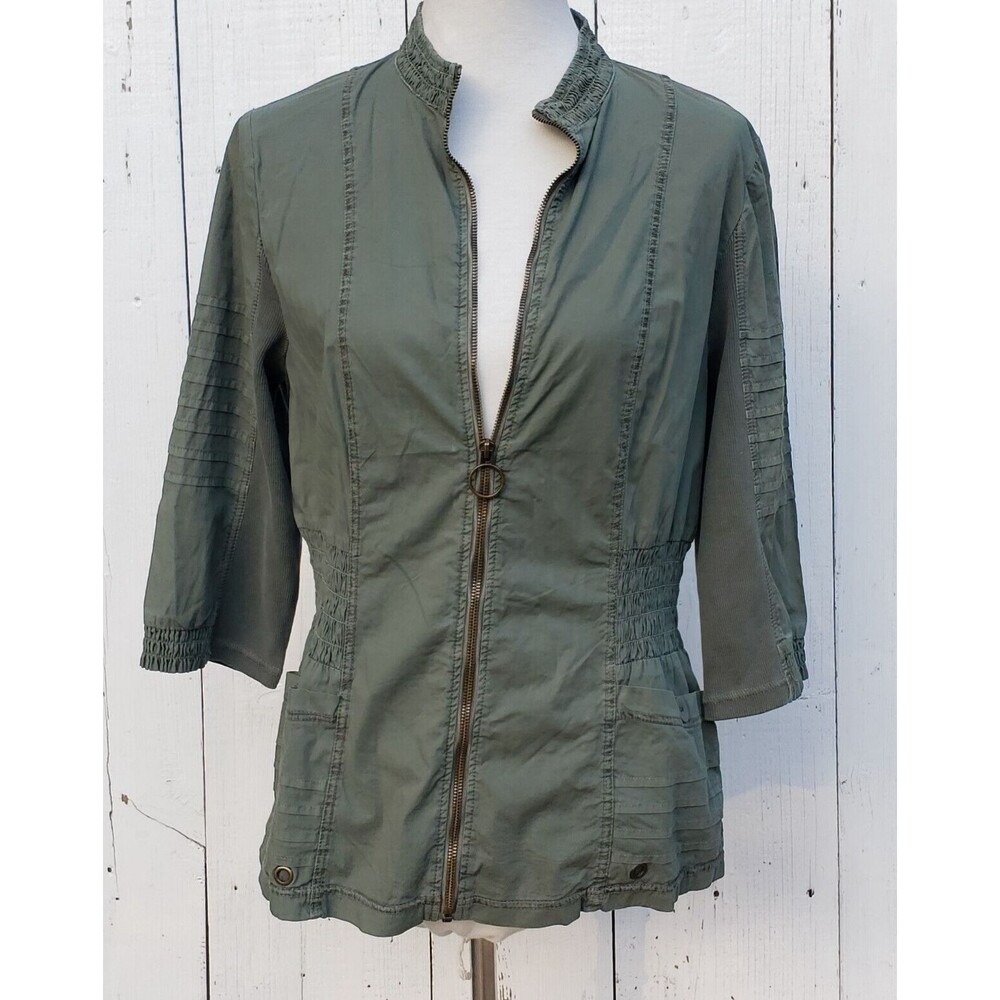 XCVI Women's Green Full Zip 3/4 Sleeve Breathable Cotton Blend Jacket Top Sz L